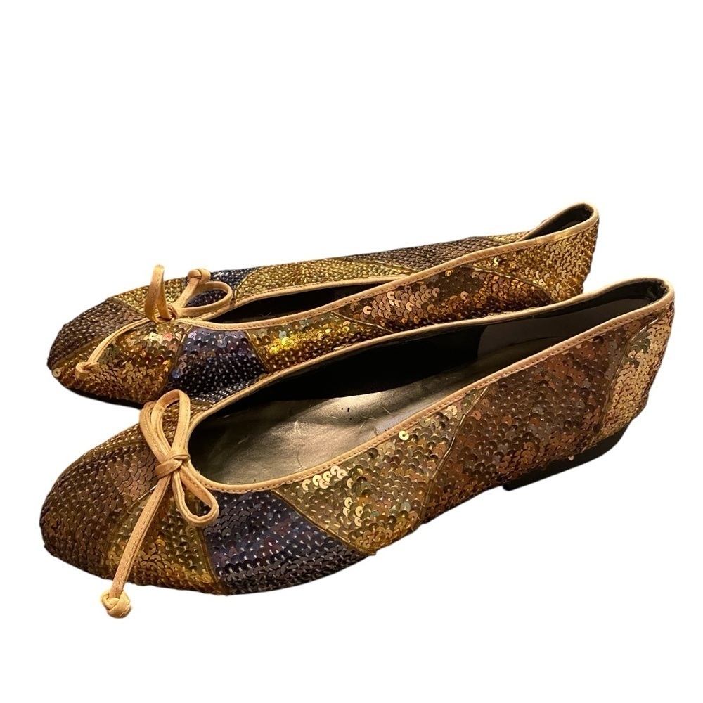 Frankie and Baby Beverly Feldman  Sequin Gold Silver Ballet Flats - Picture 5 of 9